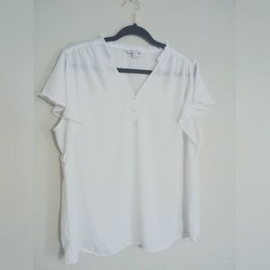 WHITE RUFFLE SLEEVELESS BLOUSE SIZE XL